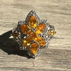 DK Sterling Silver, Orange Tourmaline and White Quartz Multi Gemstone Ring